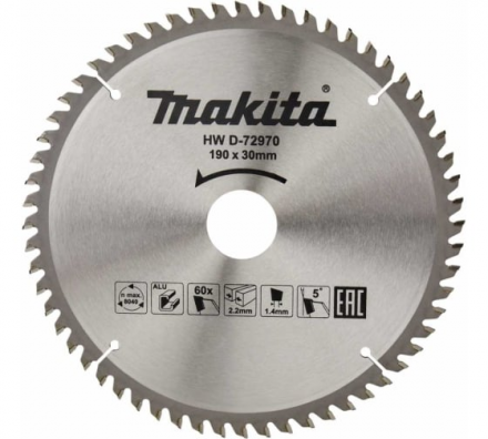 Диск пильный для алюминия Makita, 190x30/20х1.4 мм; 60 зубьев (D-72970)