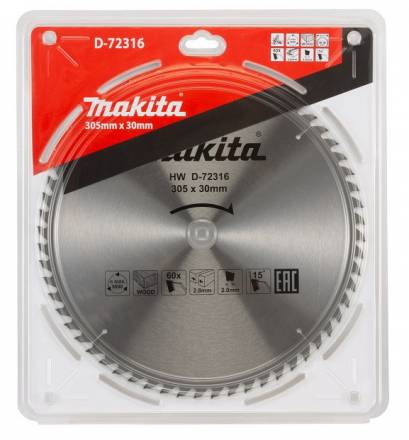 Диск пильный для дерева Makita, 305x30х2, 60 зубьев (D-72316)