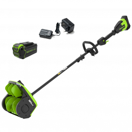 Аккумуляторная снегоуборочная лопата Greenworks GD40SS2 Арт. 2603107UH, 40V, 30 см, с регулируемым направлением выброса, бесщеточный, с 1хАКБ 8 Ач и ЗУ