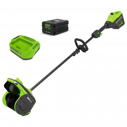 Аккумуляторная снегоуборочная лопата Greenworks GD60SS2 Арт. 2603207UG, 60V, 30 см, с регулируемым направлением выброса, бесщеточный, c 1хАКБ 5Ач и ЗУ