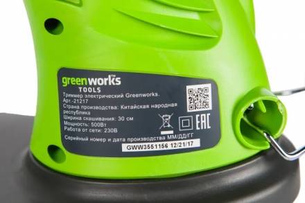 Триммер электрический Greenworks GST5033  500Вт, 30см