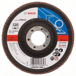 Лепестковый тарельчатый круг, Expert for Metal, BOSCH, 115 мм, P-120, изогнутый (2.608.607.346)