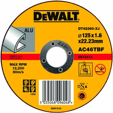 Отрезной круг по алюминию DeWALT DT 42360, 125 x 22.2 x 1,6 мм (плоский)