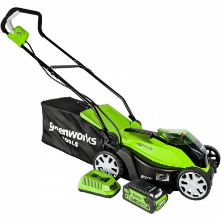 Аккумуляторная газонокосилка Greenworks G40LM35K4, 35 см, 40V (1х 4 Ач, ЗУ) (2501907UB)