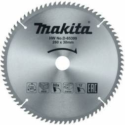 Диск пильный для дерева Makita, 260x30х1,8 80 зубьев (D-65399)